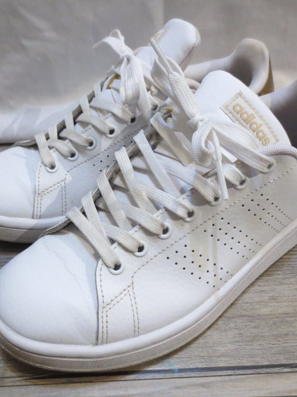 Adidas Advantage Perforated Court Sneaker White and Copper - 7.5 M